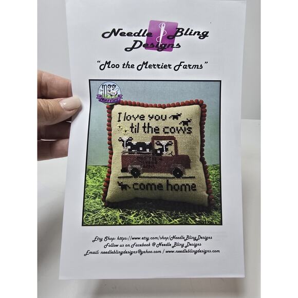 Moo the Merrier Farms - Cross Stitch Pattern - Needle Bling Designs - Red Truck - Picture 1 of 3